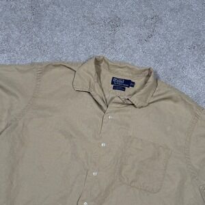 Polo Ralph Lauren Caldwell Shirt Mens XL Tan Silk Linen Short Sleeve Button Down
